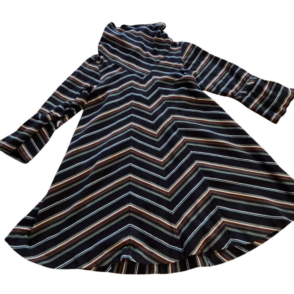 Free People New Romantics Adobe Dress Chevron Print V Back Swing Bell Sleeve XS